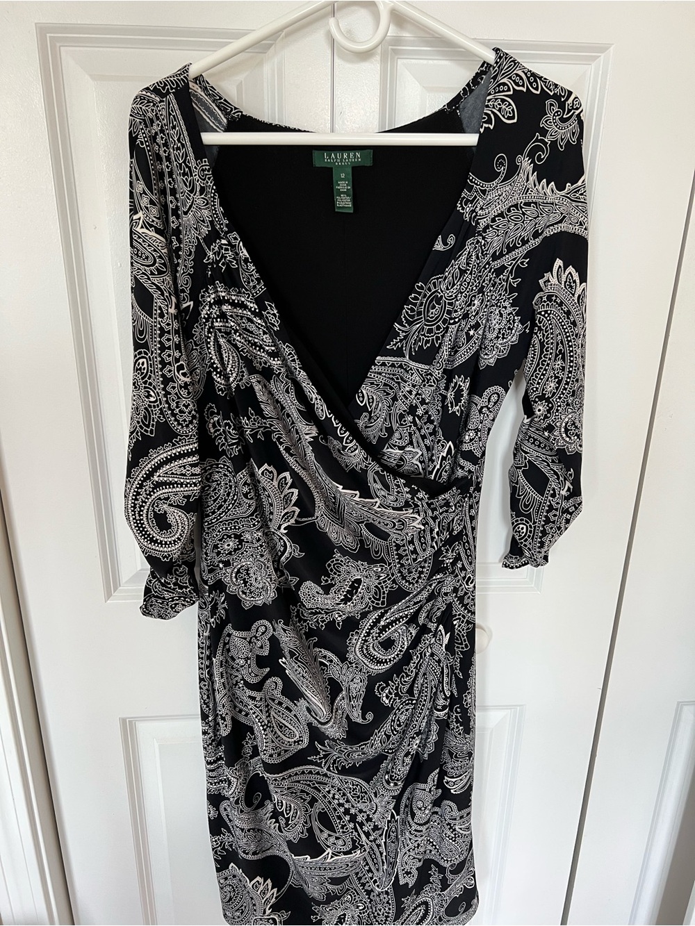 Lauren Ralph Lauren Black & White Paisley Midi Wrap Dress